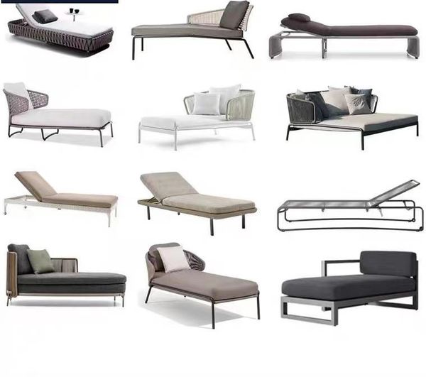 

camp furniture 200cm lounger outdoor rattan sofa lying bed balcony villa pu chair