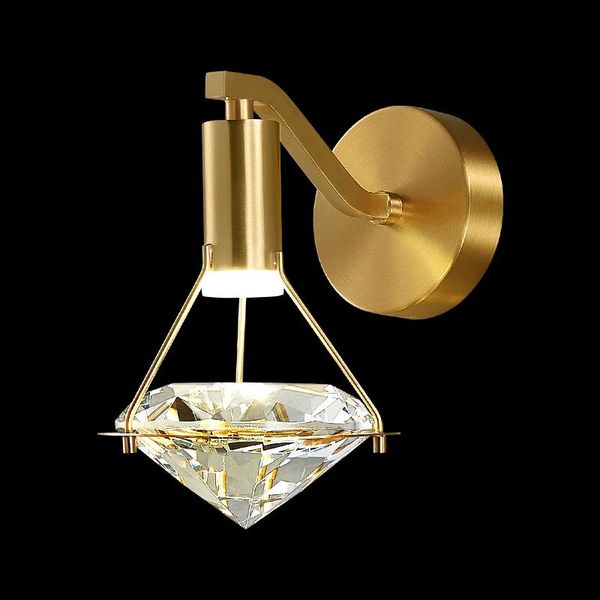 

wall lamp modern luxury led copper with k9 diamond crystal lampshade, bright tv background bedside decoration lights