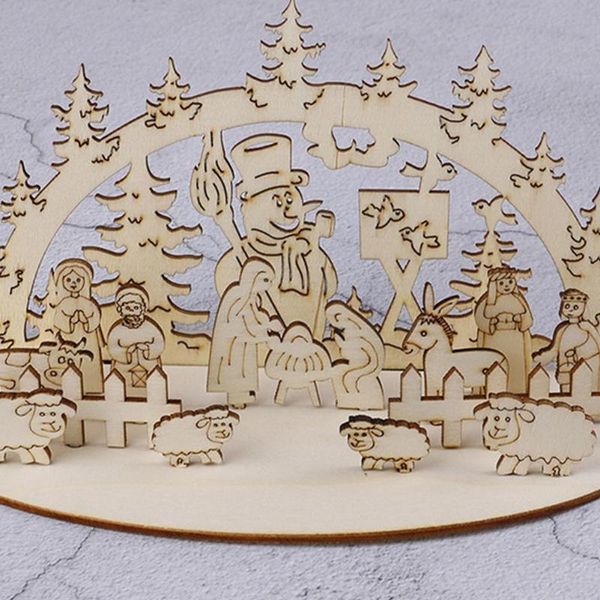 Weihnachtsdekorationen 1 Satz DIY Tisch Holz Ornament Schneemann Kirche 2022 Jahr für Zuhause Navidad Noel Weihnachten Supp C2Z4