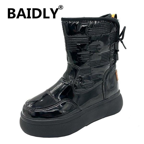 

boots woman snow plush warm ankle for women winter waterproof female shoes booties, Black