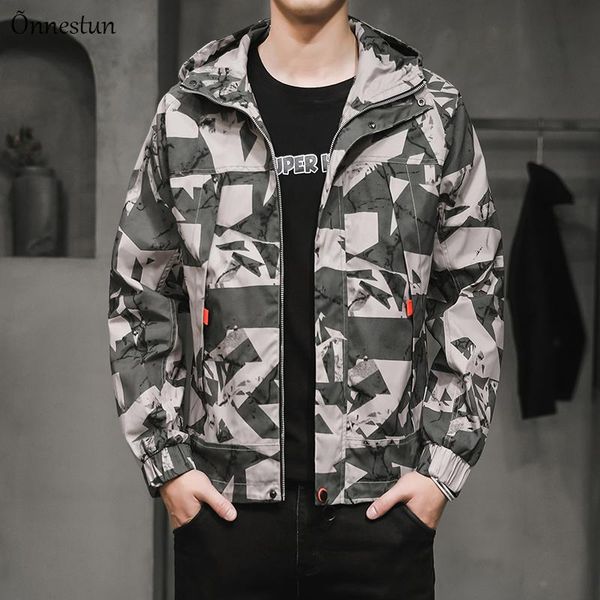 

men's jackets onnestun hip hop jacket men camouflage print coat streetwear harajuku spring hooded man casual clothing, Black;brown