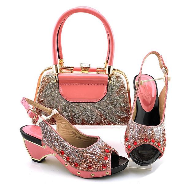 

dress shoes high grade peach heel 7.5cm women pumps match bag with rhinestone decoration african and handbag set md016, Black