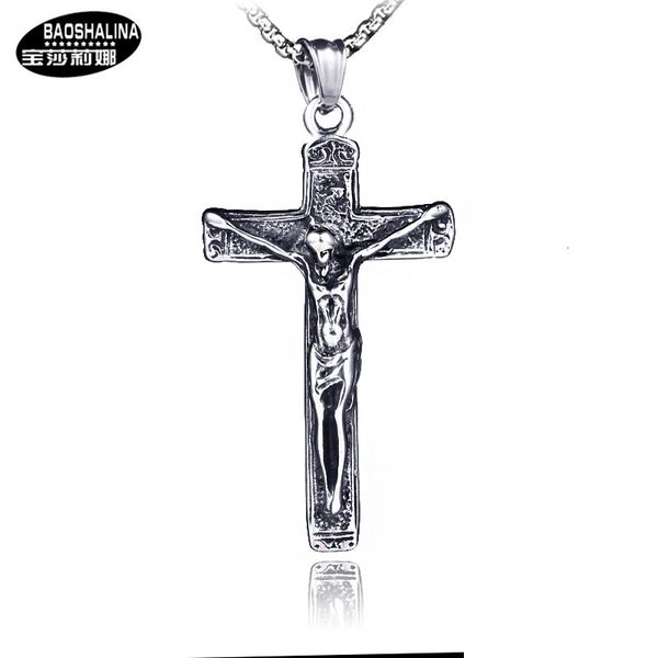 

2021 hip hop street fashion men's necklace stainless steel cross pendant, Silver