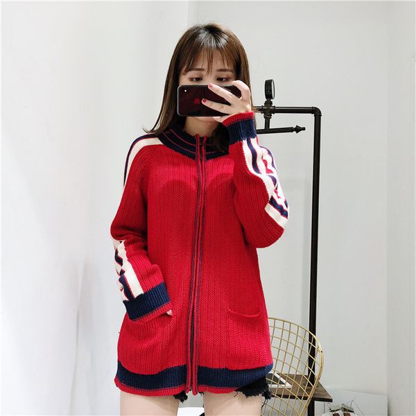 

g-shaped zipper knit cardigan, White;black