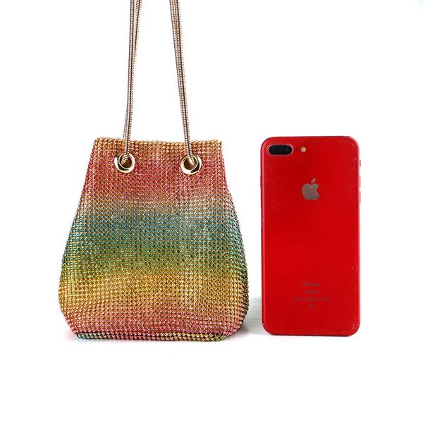 

bucket shaped women evening bags diamonds soft silver chain shoulder clutch rhinestones party wedding handbags