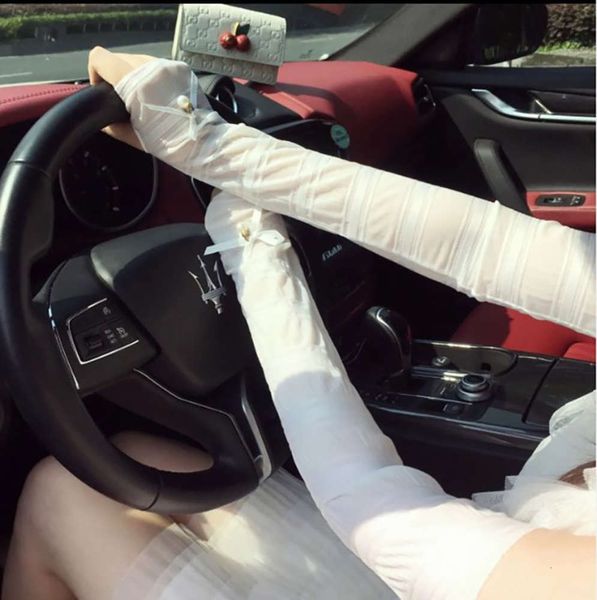 

summer ice silk sunscreen sleeve pearl lace korean sunshade uv light gloves long sleeve