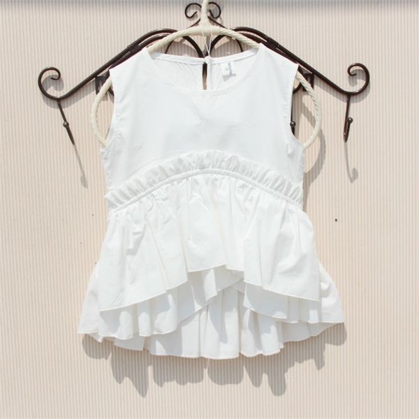 

baby girl white shirt cotton solid sleeveless blouses for teenage school girl rufflle summer white blouse girl children clothing 210306, White;black