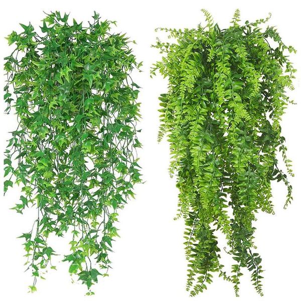 

4x artificial plants vines boston fern persian rattan greenery fake ferns ivy & 4x artificial vines ivy leaf plants vine