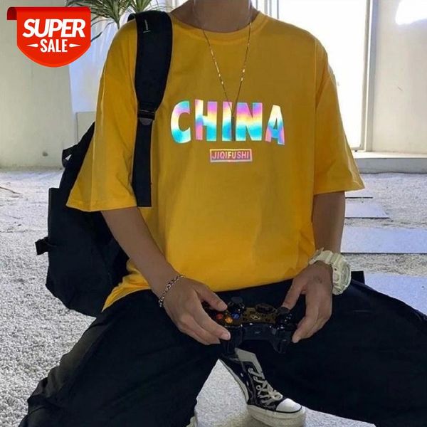 

t-shirt men and women 2020 summer new 100% cotton chinese reflective short-sleeved trend loose couple ins half sleeve tshirt #jd2i, White;black