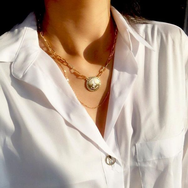 

pendant necklaces f.j4z trend women collar 2layers chain choker necklace mermaid female gifts wholesale, Silver