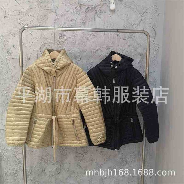 

light thin hooded down women's short small korean lace up waist slim autumn and winter warm jacket fashion, Black