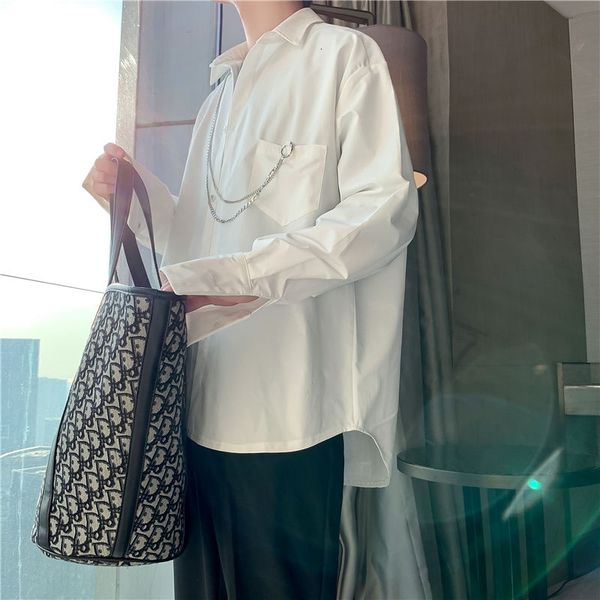 

2021 new men's hanging chain decoration hawaiian shirt clothes camisa masculina french cuff mens fashion white shirts size -2xl xucd