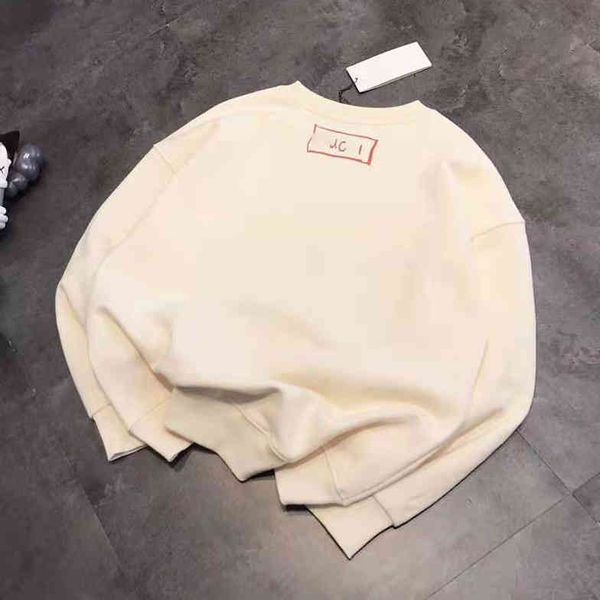 

design high version four palace grid strawberry mouse sketch digital printing round neck terry long sleeve sweater, White