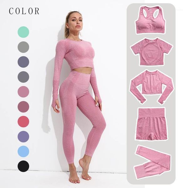 

yoga outfits 2/3/5 pcs seamless set gym clothing high waist pants tracksuit women fitness sport leggings sportswear suits1, White;red