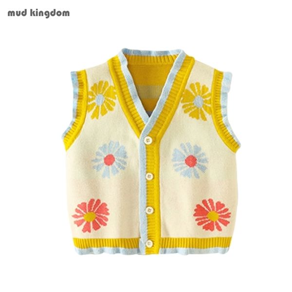 Mudkingdom Little Girls Vest Cardigan Daisy Flower Ruffle Maglione Maglia Top per Abbigliamento per bambini Abbigliamento per ragazza Primavera Autunno 211106