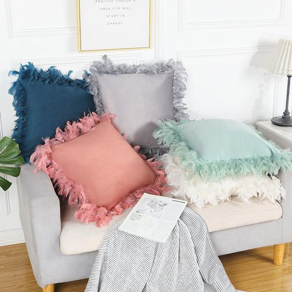 

cushion/decorative pillow fashion home decorative throw case solid color cushion cover chair pillowcase feather fluffy soft 45x45cm velvet b