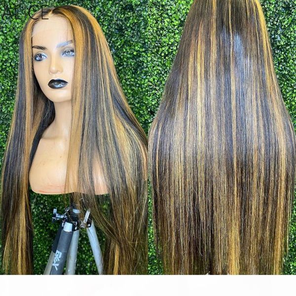 

alice highlight straight t-part lace front human hair wigs scalp closure wigs 150% density non-remy, Black;brown