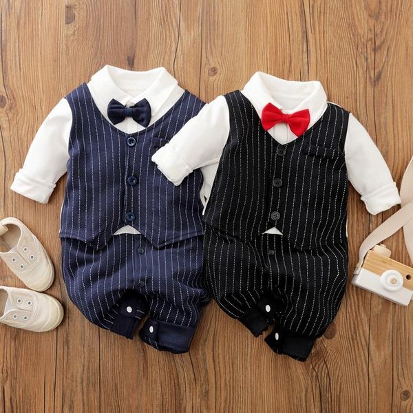 

baby boy gentleman bow tie striped jumpsuit, Blue