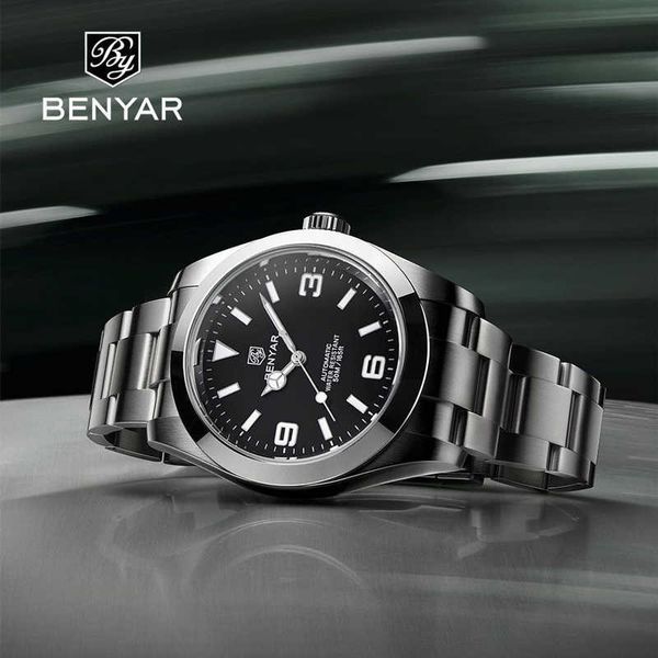 

benyar men's mechanical watches brand luxury automatic men sport waterproof stainless steel clock reloj hombre 210728, Slivery;brown