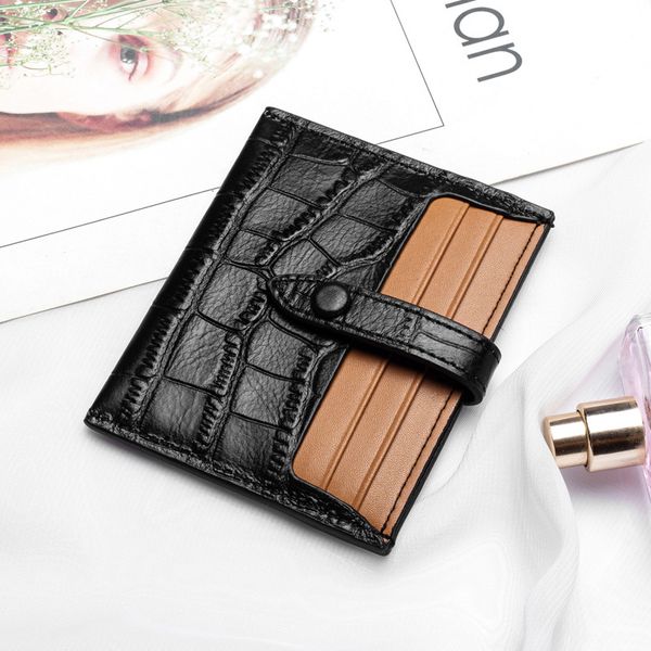 

design hand real ultra thin bag women's leather card holder crocodile pattern zero card clip wallet, Brown;gray