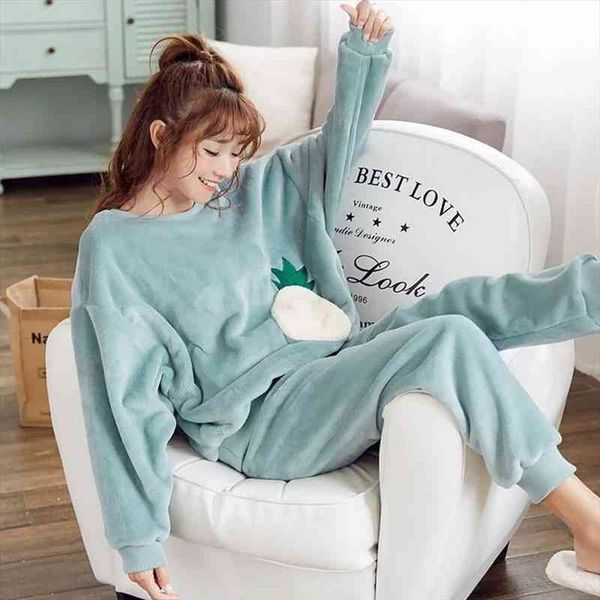 

women pajama sets autumn winter pajamas flannel cartoon thick warm women sleepwear cute animal female homewear piece, Black;red