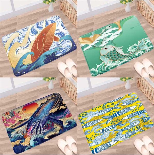 

bath mats blue ocean wave cartoon fishes bathroom mat animal whale dolphin bohemian style decorative non-slip rug bedroom kitchen entrance