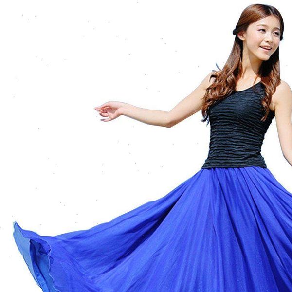 

15 color women chiffon solid skirt long fancy beach boho casual maxi skirt fashion style maxi kleid sale, Black