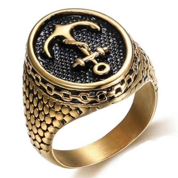 

cluster rings classic trend personality punk style men's fashion anchor retro ring jewelry accessories, Golden;silver