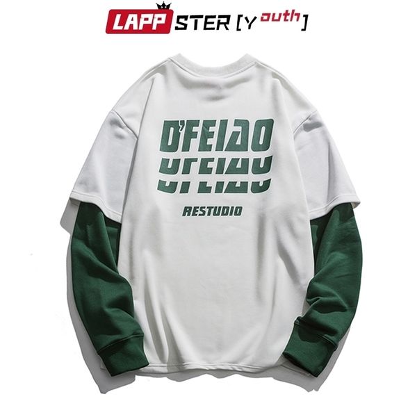 

lappster-youth fake two pieces japanese streetwear hoodies men pullover mens casual sweatshirts korean fashions hoodies 201112, Black