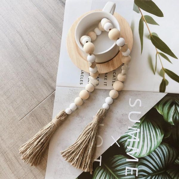 

nordic volcanic rock tassel wood bead garland hanging kid baby room nursery country decoration props kids room tent ornament
