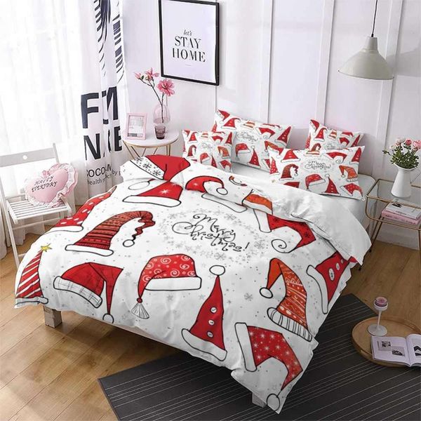 

christmas hat red white quilt bedding sets single  duvet cover pillowcase kids comforter cover set home bedspread bed set