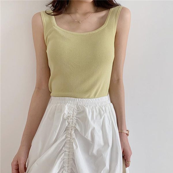 

women's tanks & camis knitted vests women camisole fashion slim sling 2021 sleeveless summer cami korea casual female white ladies vest