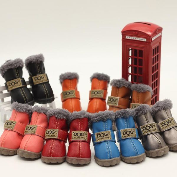 

dog apparel winter warm fur pet shoes waterproof puppy cotton rubber non-slip snow boots for small medium large dogs 4pcs/set