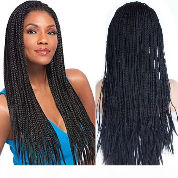 

braided lace front wigs high full braids with baby hair afro synthetic hair half hand-made braided wigs for black women daily wear