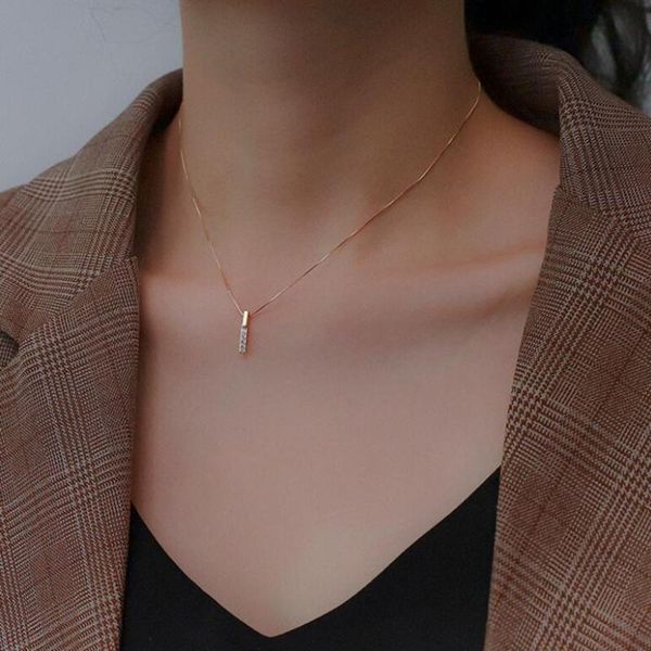 

chains simple strip geometric cubic zircon necklace silver color clavicle chain charm for women drop