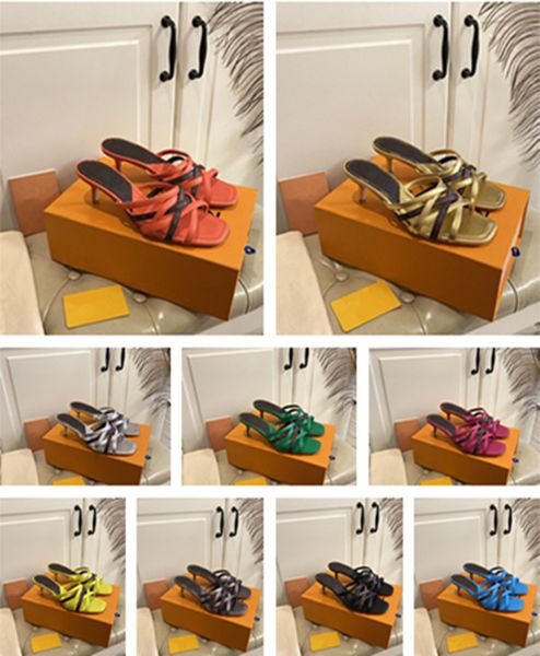 

2021 highs quality fashion high heel womens slippers fashions classic sandals sandalss women shoes design summer with box 35-43, Black