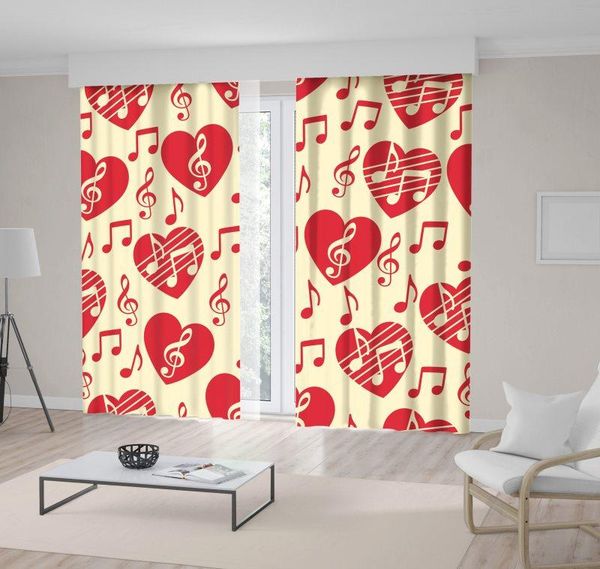 

curtain & drapes red heart with treble clef and notes on beige background love for music musical abstract print
