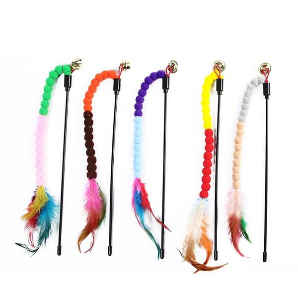 

pet cat toys cat teaser wand interactive funny feather wand kitten teaser toy with bell cats exercise playing toys