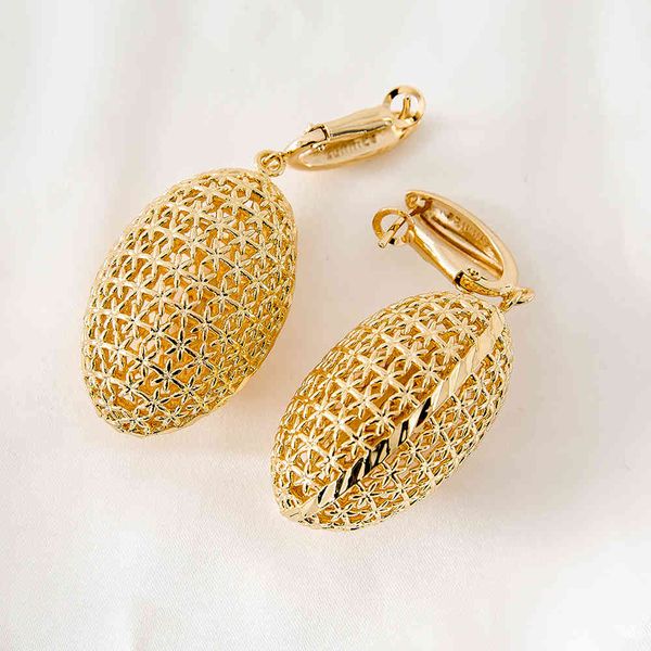 

golden color olive shaped hollow out copper earrings women 2021 arrival party date attendance