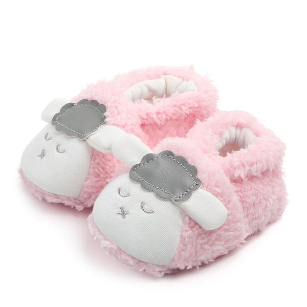

coral fleece baby walking shoes in pink and white cartoon sheep shape cute baby shoes 1pair