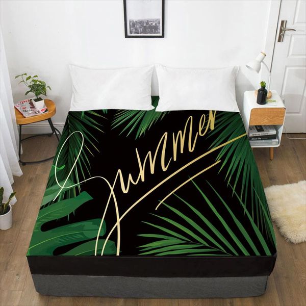 

sheets & sets luxury elastic fitted sheet bed with an band mattress cover 150x200/160x200 for home nordic leaf black