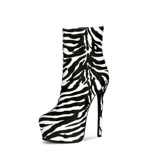 

boots mkkhou fashion short boot women 2021 winter black white striped circular head platform 15.5cm high heel