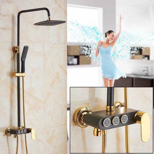 

yujie zshy1026 european style full-copper shower set black gold button four-speed rain multi-function shower rain