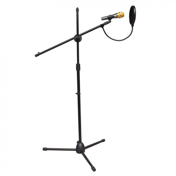 Supporto per microfono in metallo nero da pavimento Swing Boom Supporto per microfono da palco regolabile Treppiede per performance dal vivo