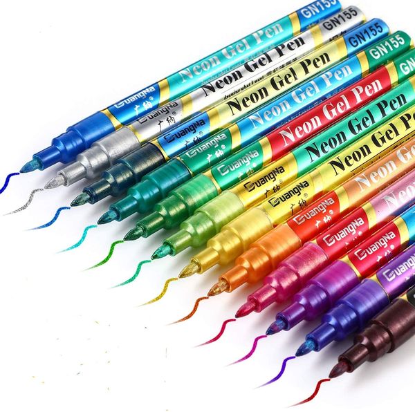 

12 Colors Glitter Sketch Drawing Color Pen Markers Gel Pens Set Refill Rollerball Pastel Neon Marker Office School Stationery