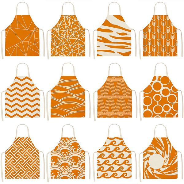 

aprons orange geometric pattern kitchen sleeveless cotton linen bibs 53*65 household women cleaning home cooking pinafore 46411