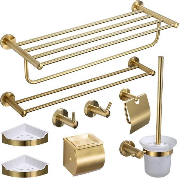 

bath hardware set brushed gold paper holder towel bar towel rack toilet brush holder corner shelf bathroom accessories set