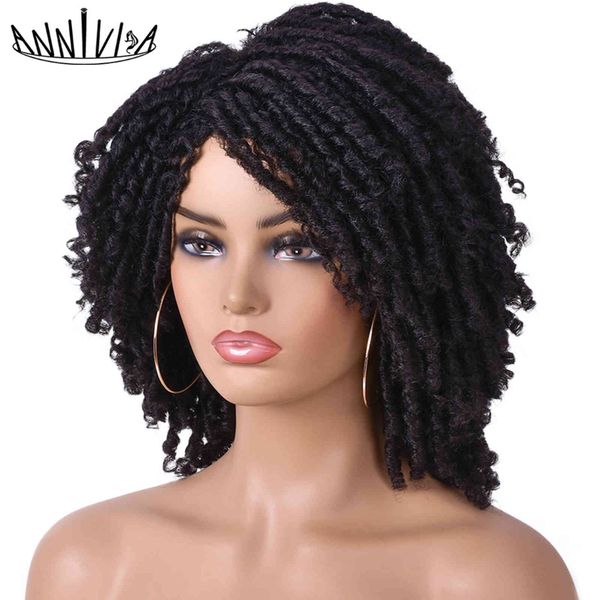 

short soft dreadlock synthetic wigs for black women afro kinky curly hair with bangs ombre brown crochet twist annivia, Black;brown