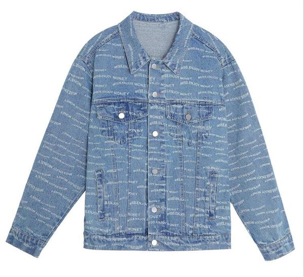 

men's loose denim jacket oversized ladies coat full-body letter printing student autumn and winter clothing blue coat 007, Black;brown