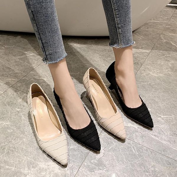 

dress shoes 2021 high heels shallow mouth work canvas womens pumps concise wild female single fashion pointed u14-78, Black